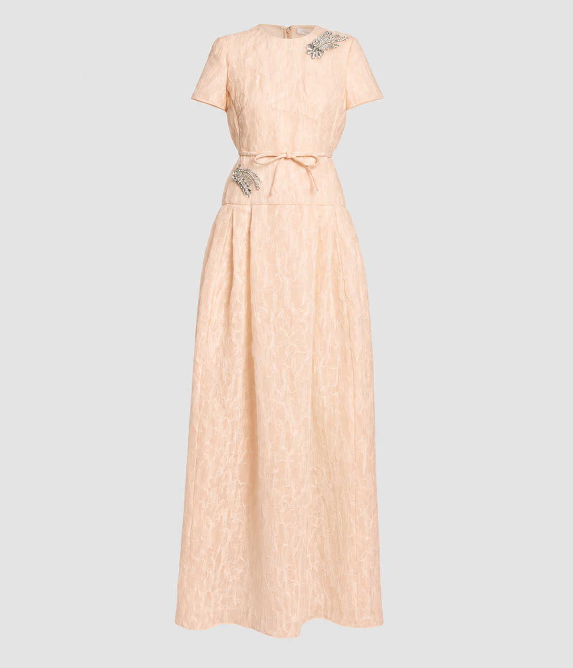 Embroidered Crushed Organza Short Sleeve Gown