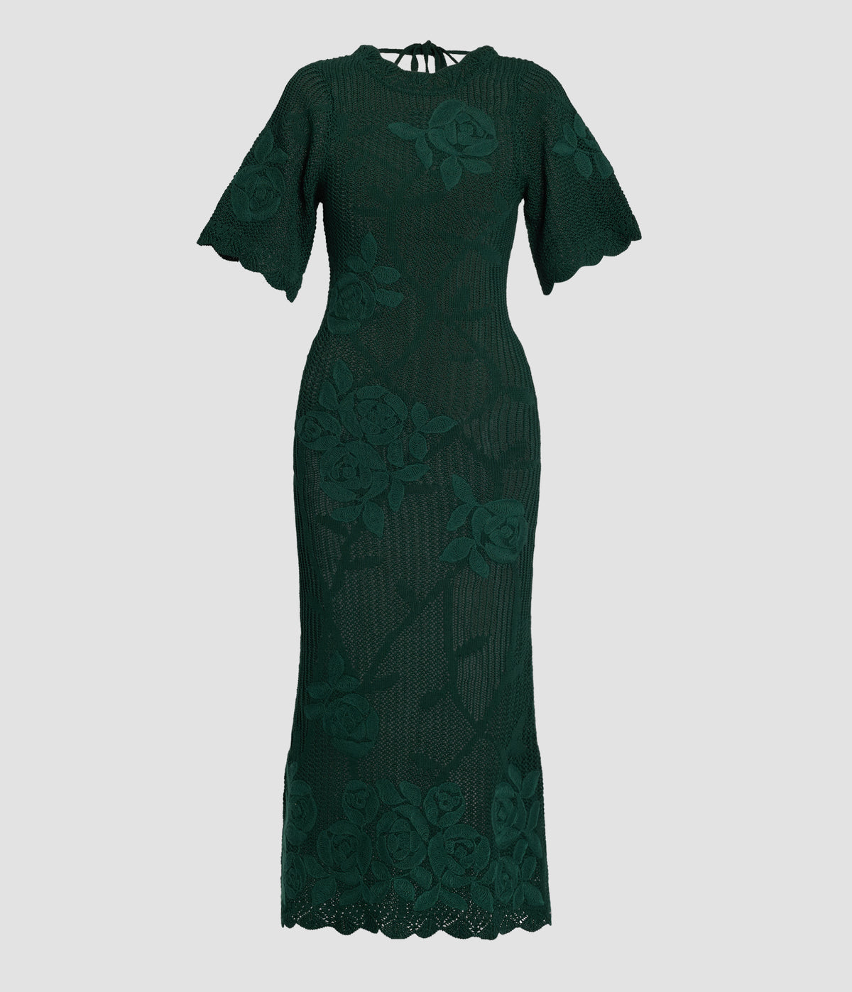 Embroidered Knit Midi Dress