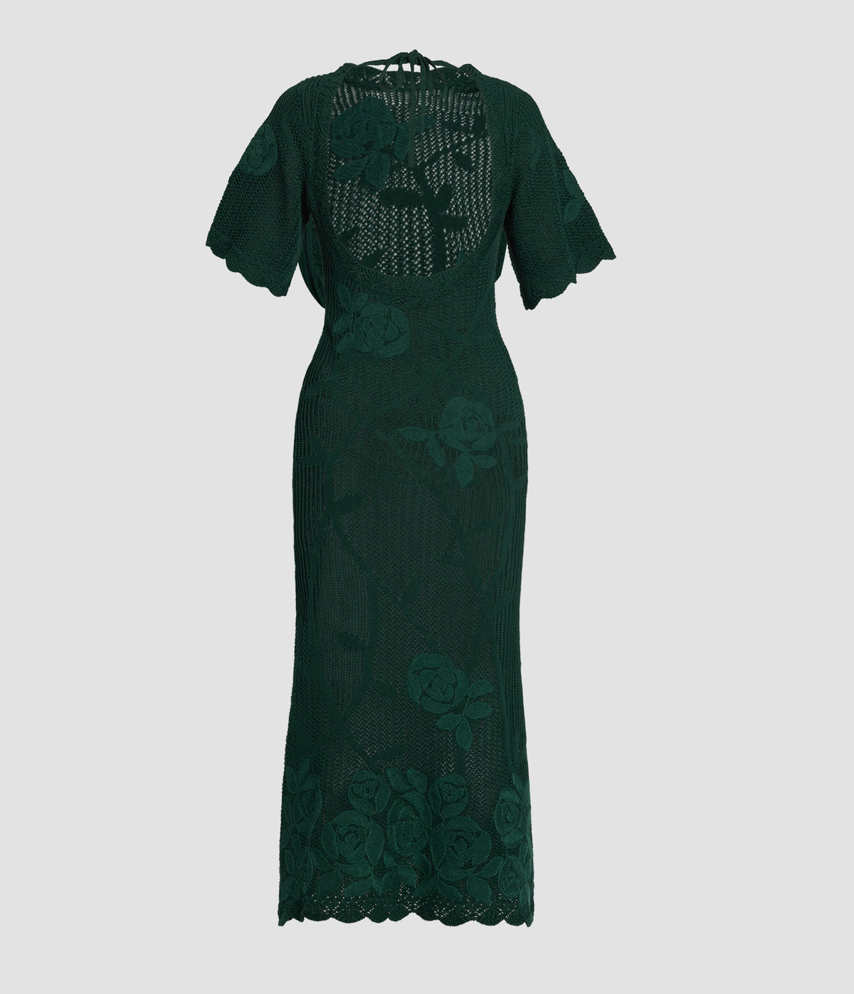 Embroidered Knit Midi Dress