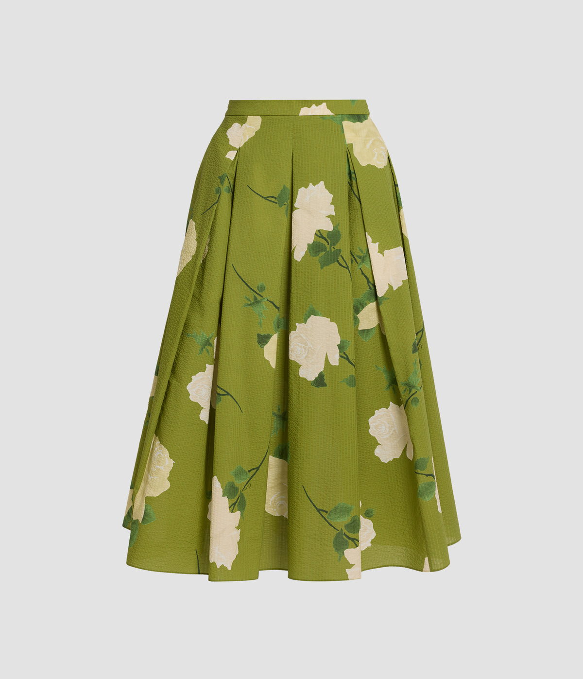 Floral Cotton Seersucker Midi Skirt