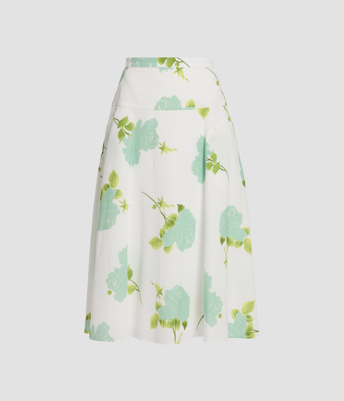 Floral Cotton Seersucker Midi Skirt