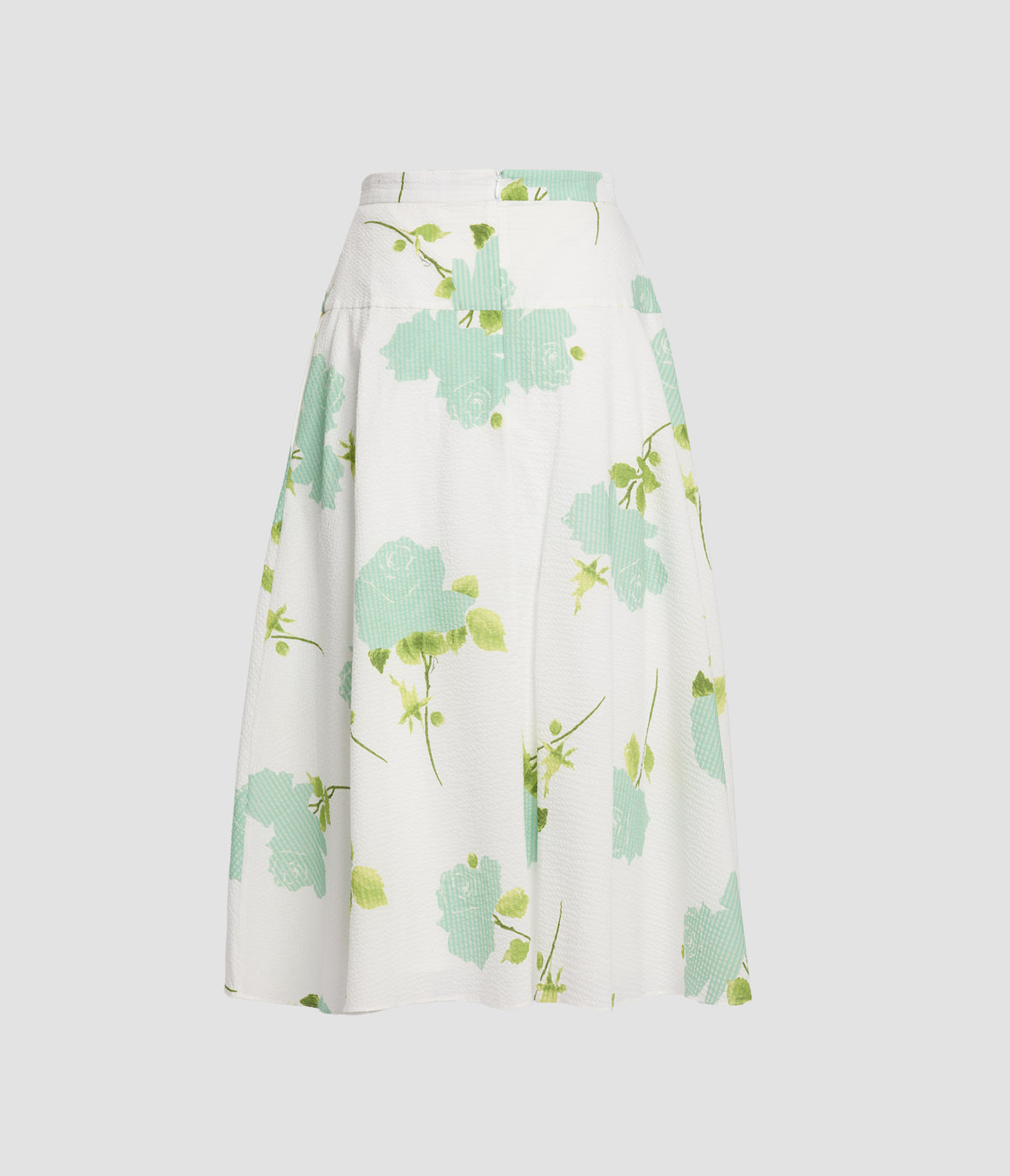 Floral Cotton Seersucker Midi Skirt