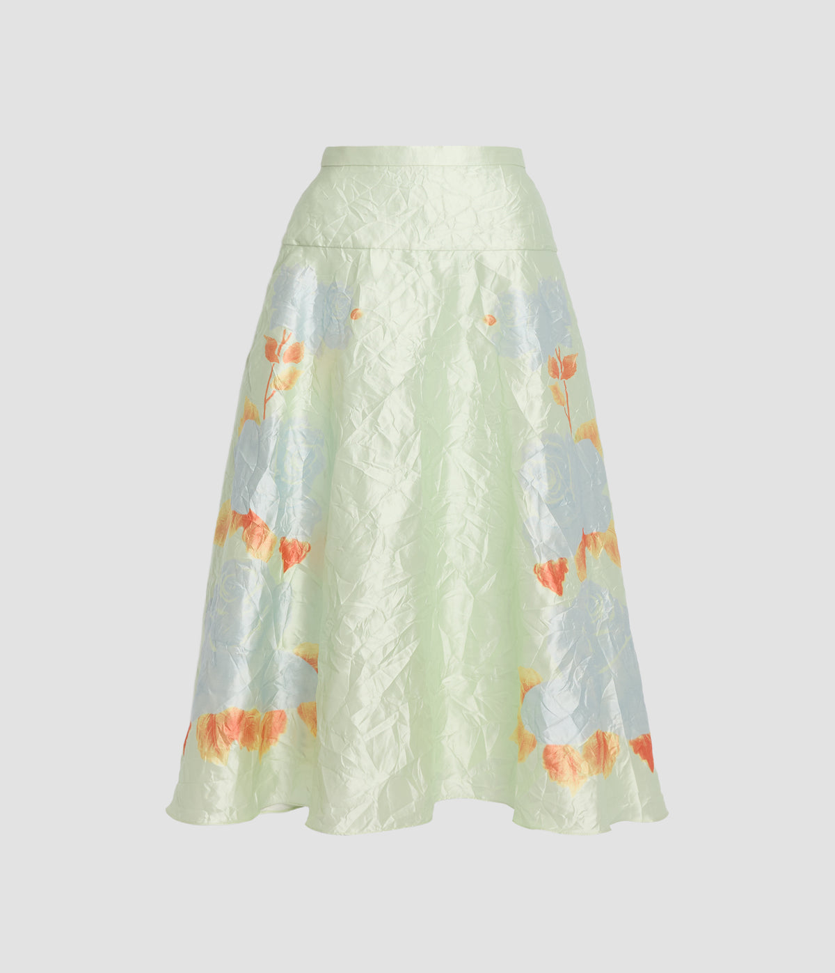 Floral Textured Satin Midi Skirt