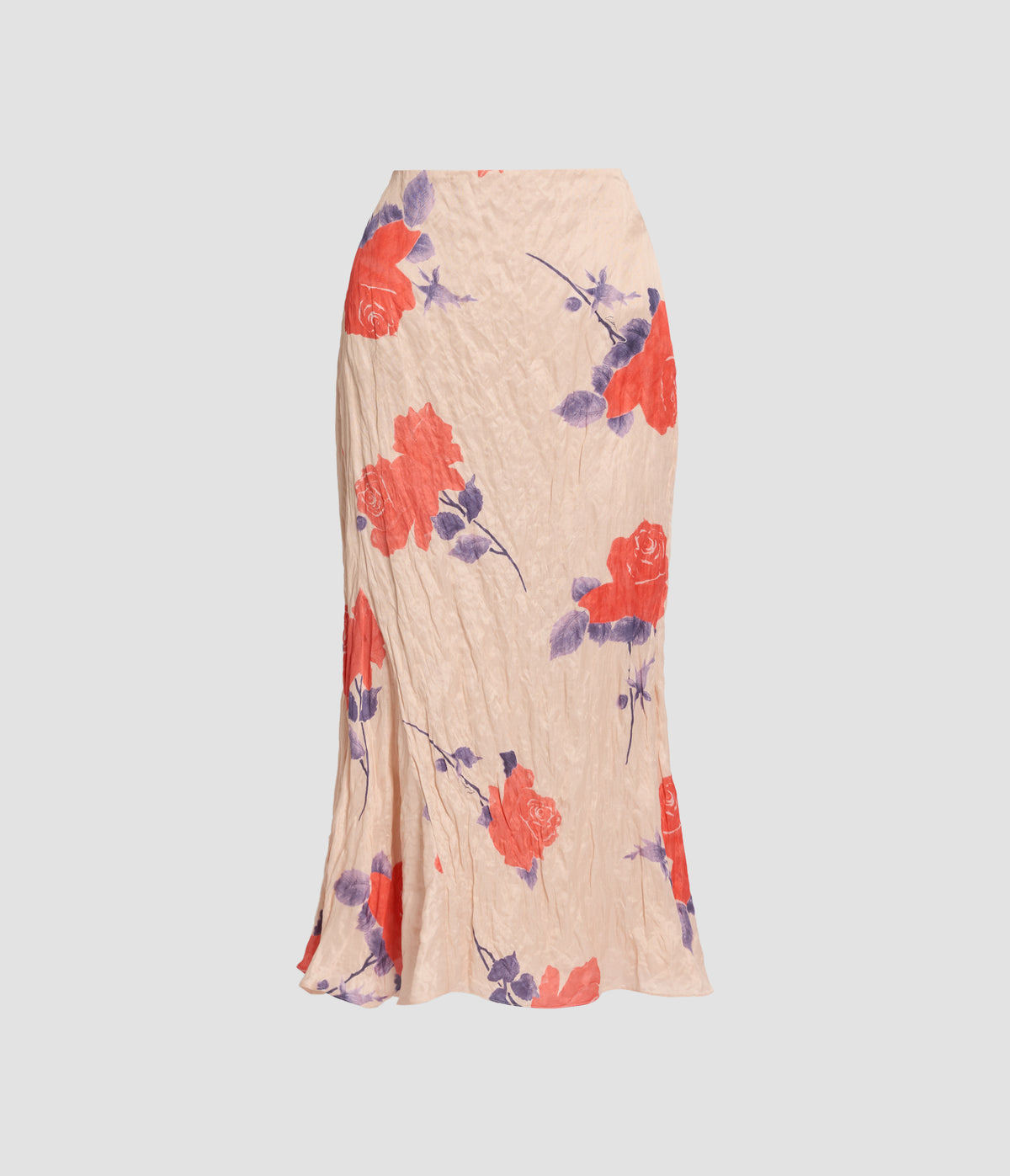 Floral Crushed Fluid Satin Midi Skirt