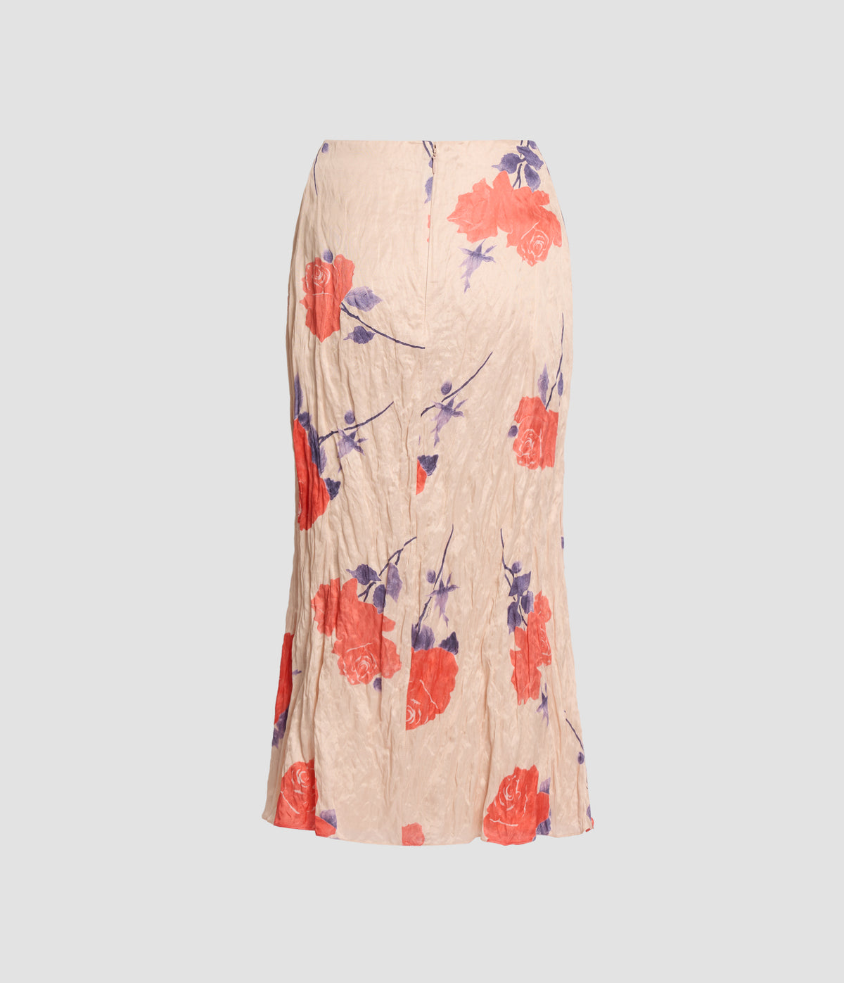 Floral Crushed Fluid Satin Midi Skirt