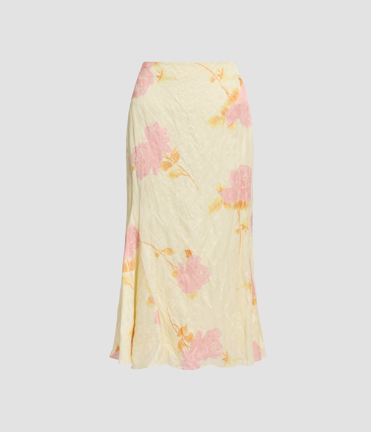 Floral Crushed Fluid Satin Midi Skirt