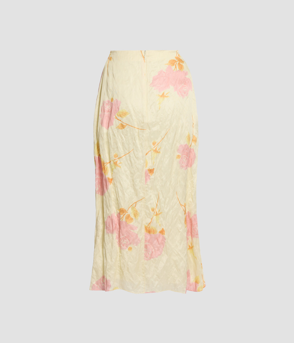 Floral Crushed Fluid Satin Midi Skirt