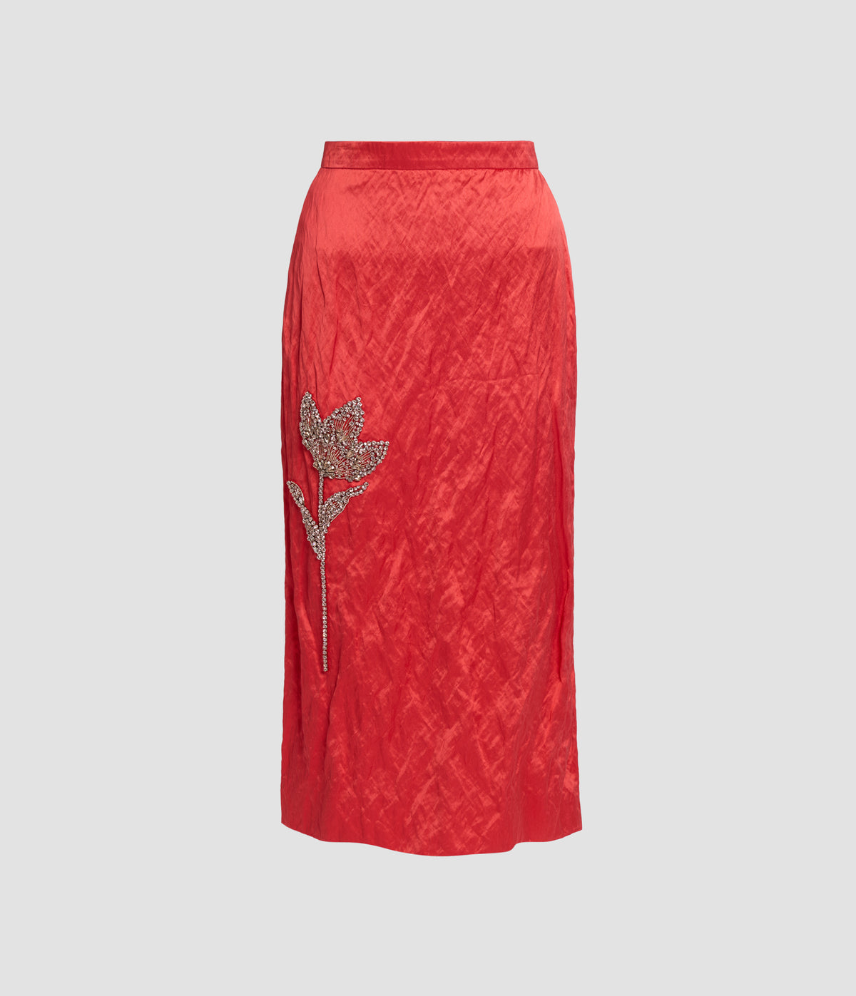 Embroidered Textured Satin Midi Skirt