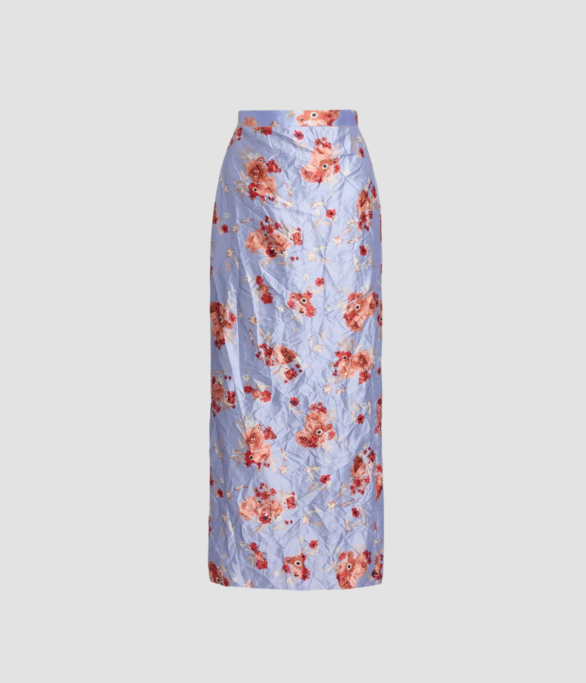 Printed Textured Satin Midi Pencil Skirt