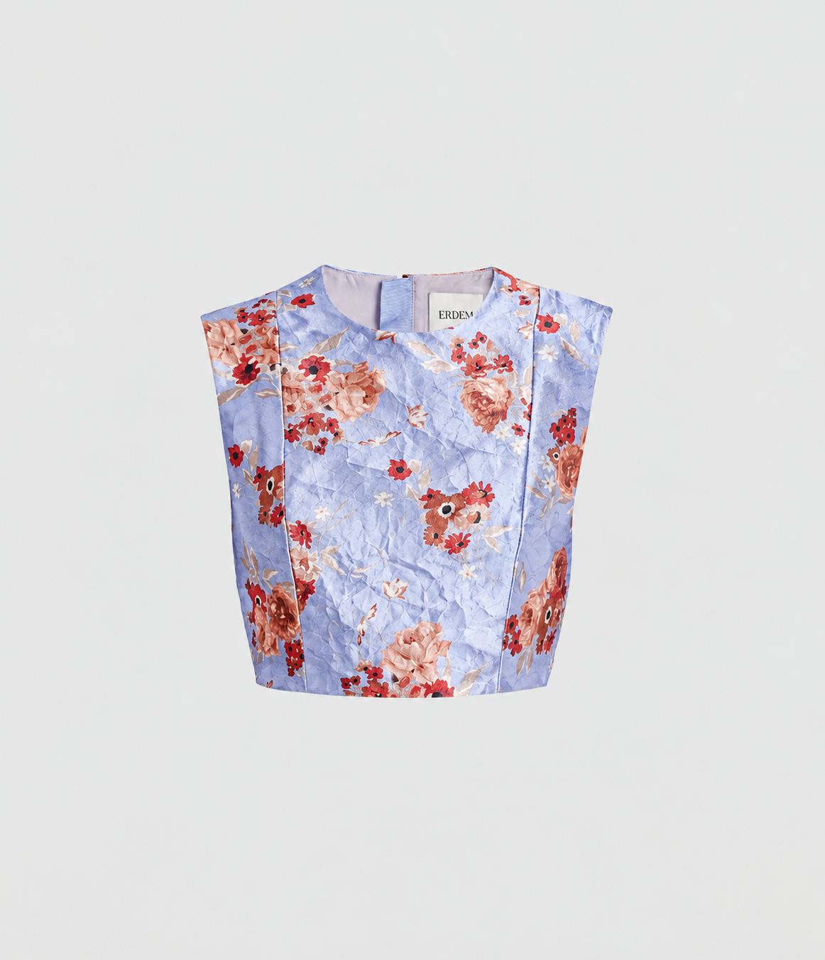 Floral Textured Satin Sleeveless Crop Top