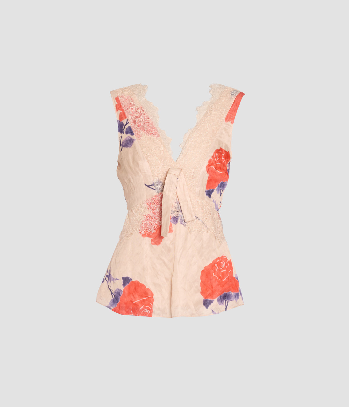 Floral Crushed Fluid Satin Sleeveless Top