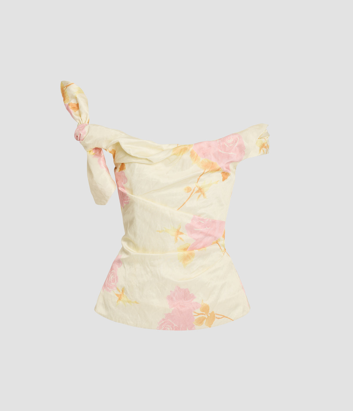 Floral Crushed Fluid Satin Off-the-Shoulder Top