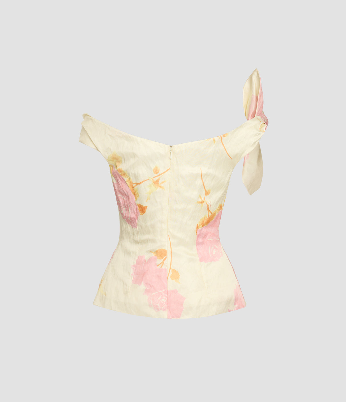 Floral Crushed Fluid Satin Off-the-Shoulder Top