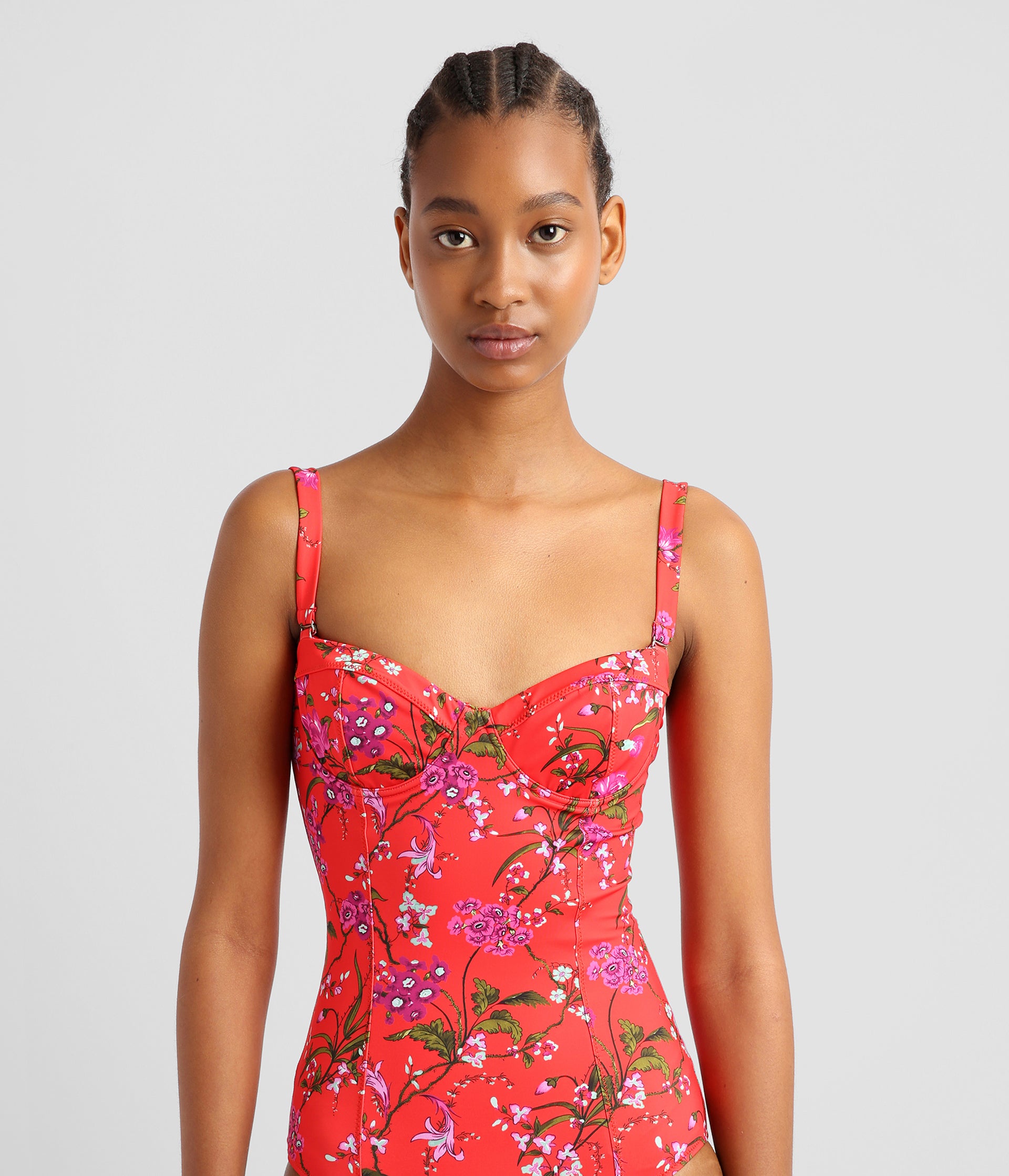 Red floral swimsuit on sale