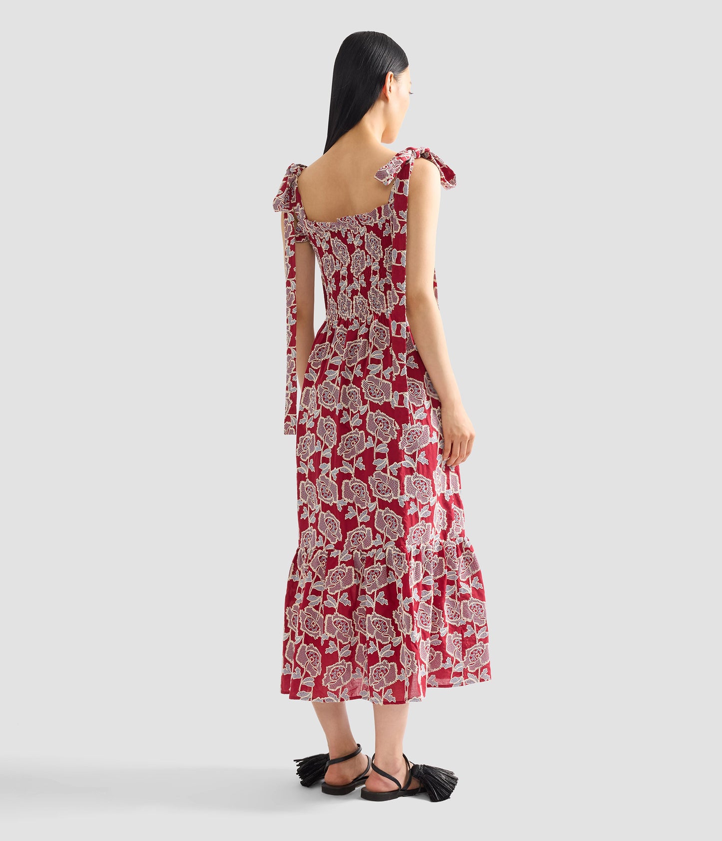 Floral Embroidered Cotton Sleeveless Midi Dress