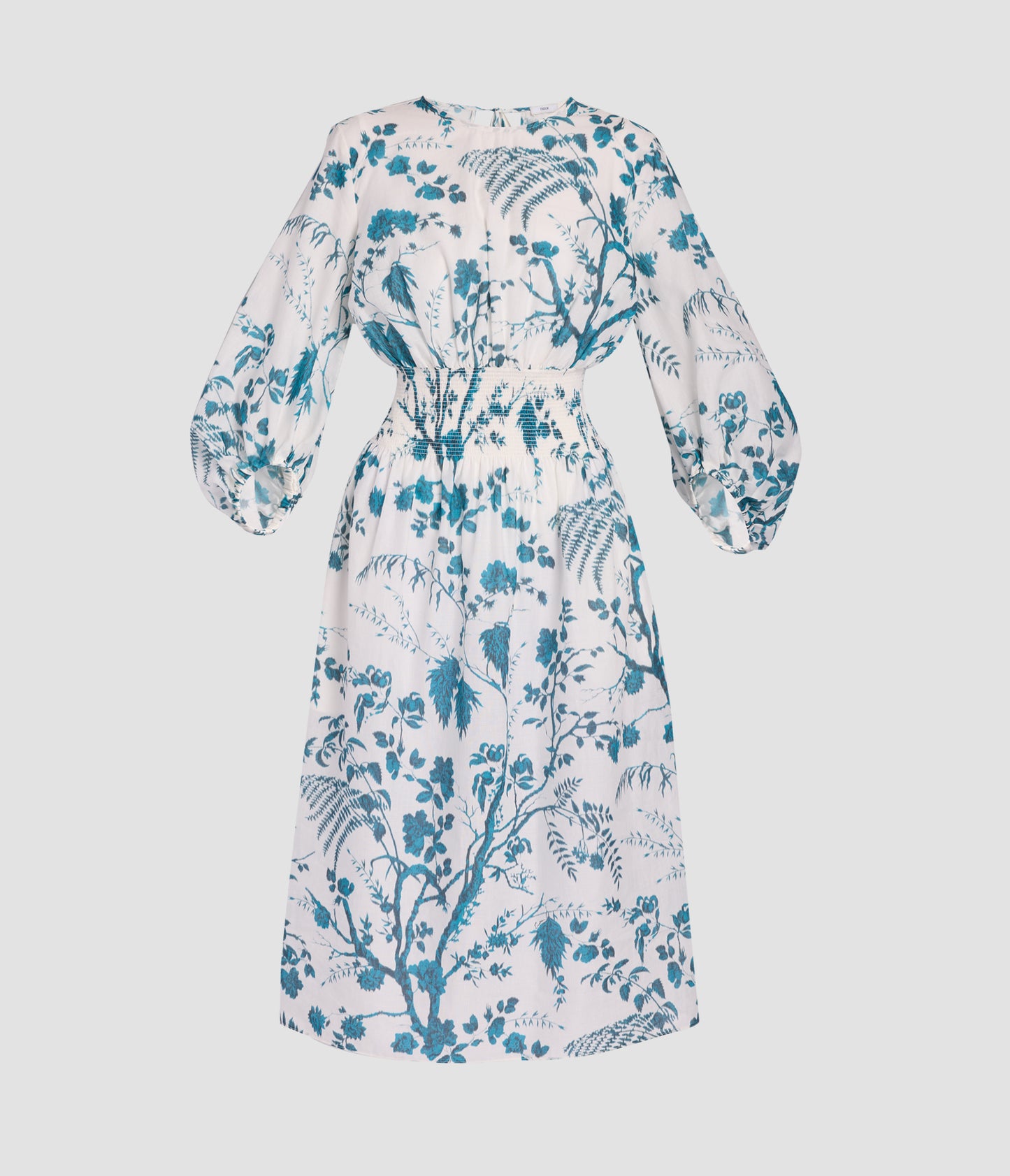 Botanical Print Cotton Linen Midi Dress