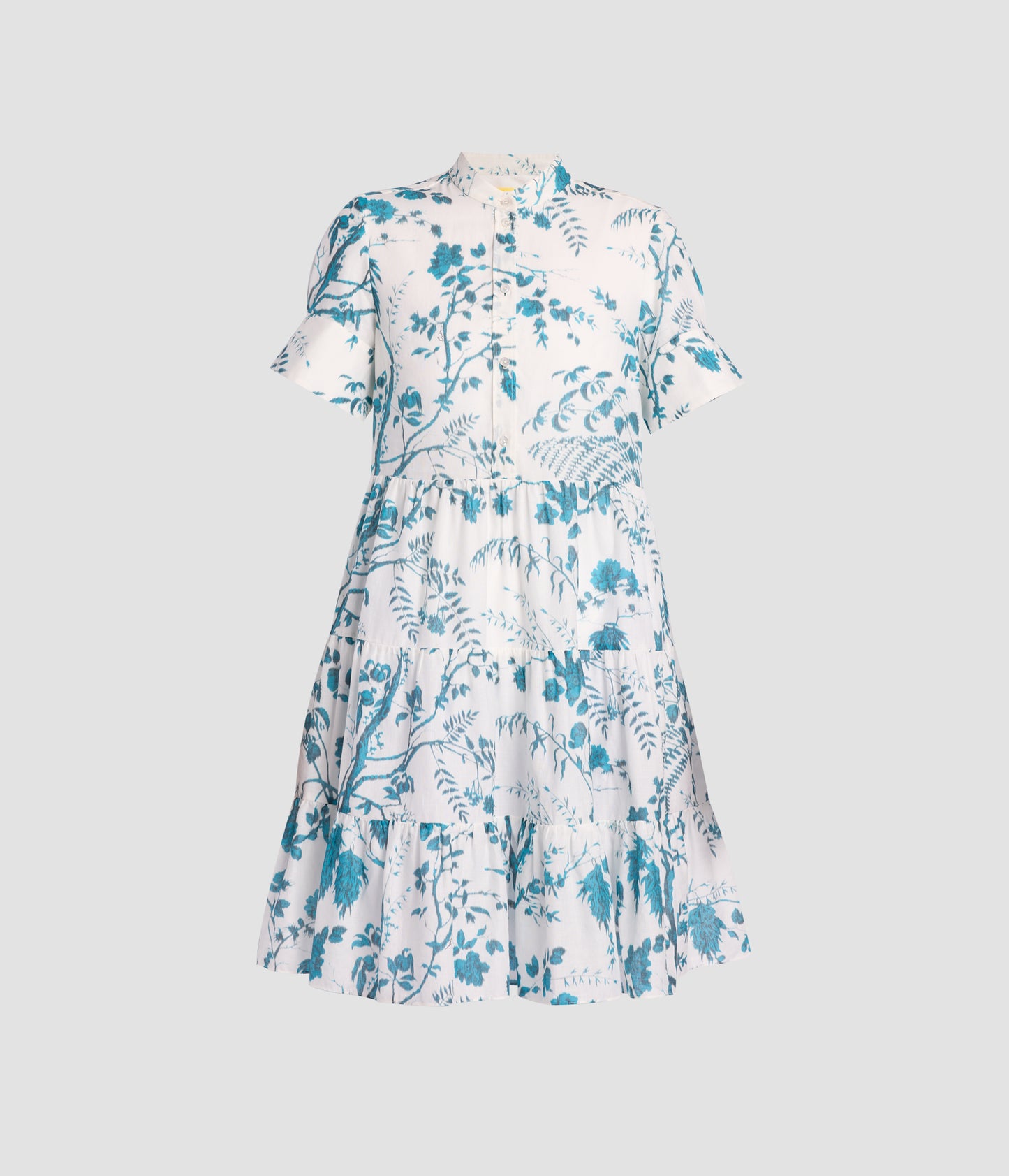 Botanical Print Cotton Linen Tiered Mini Dress