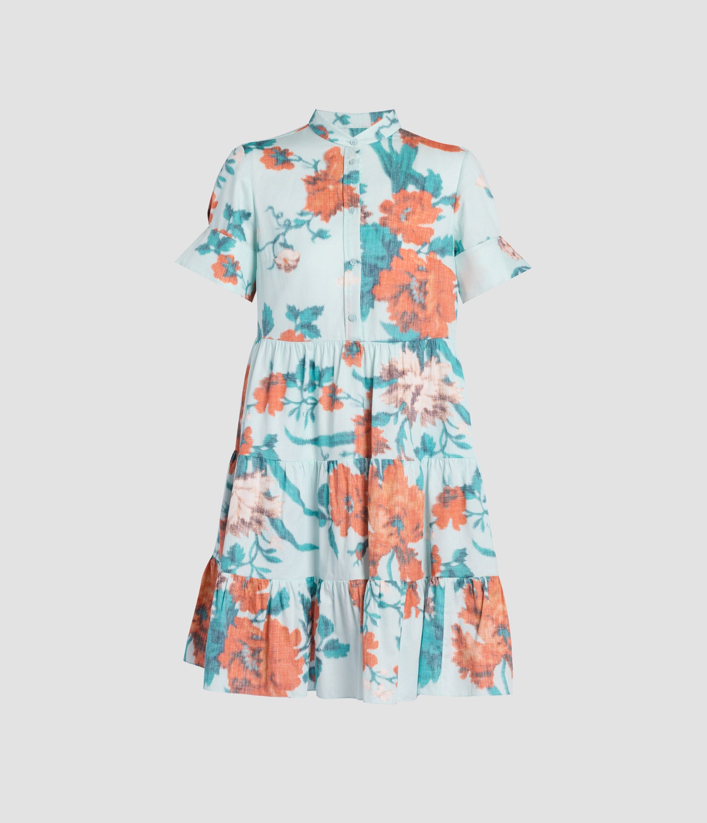 Floral Print Cotton Tiered Mini Dress