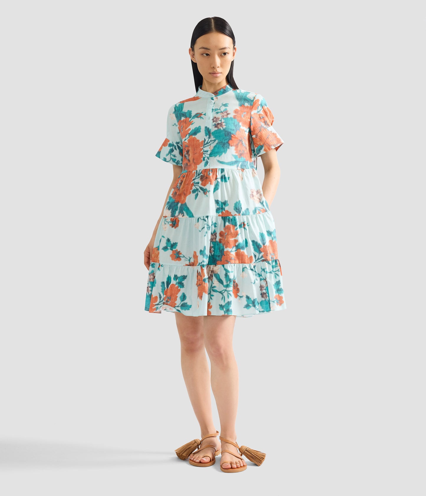 Floral Print Cotton Tiered Mini Dress