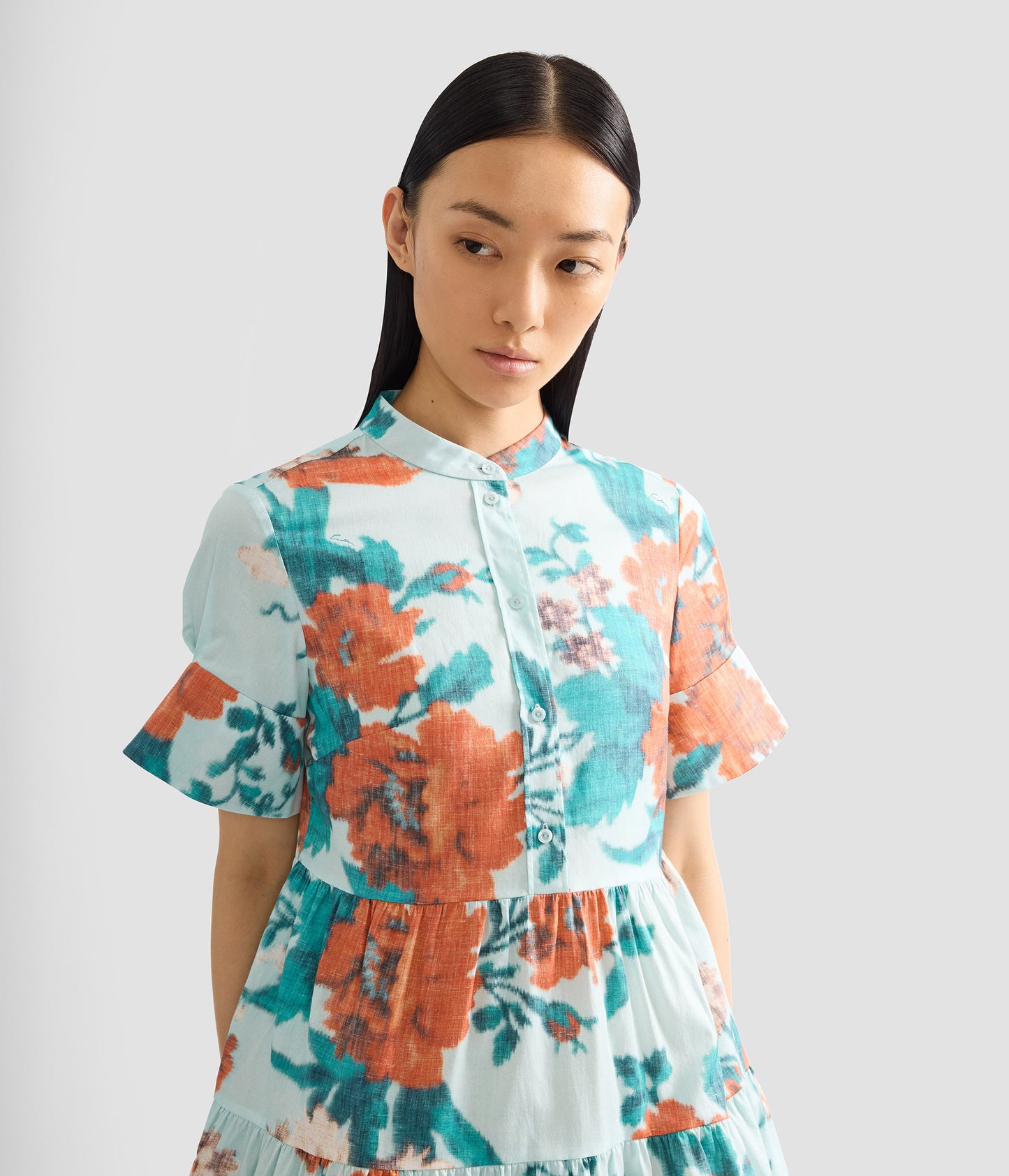 Floral Print Cotton Tiered Mini Dress