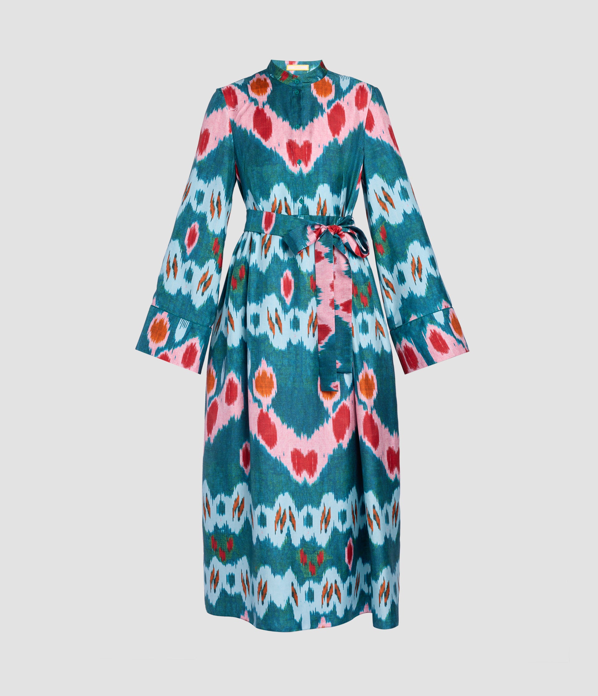 Ikat Print Silk Twill Midi Dress