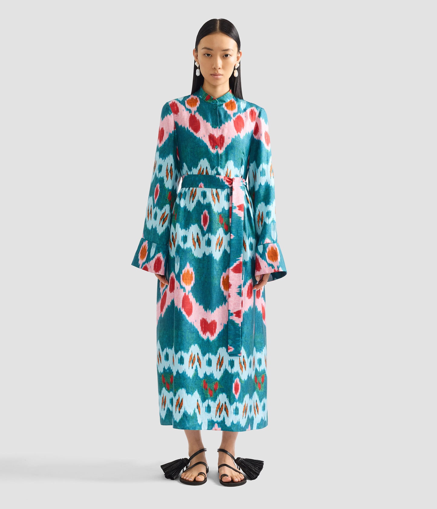 Ikat Print Silk Twill Midi Dress