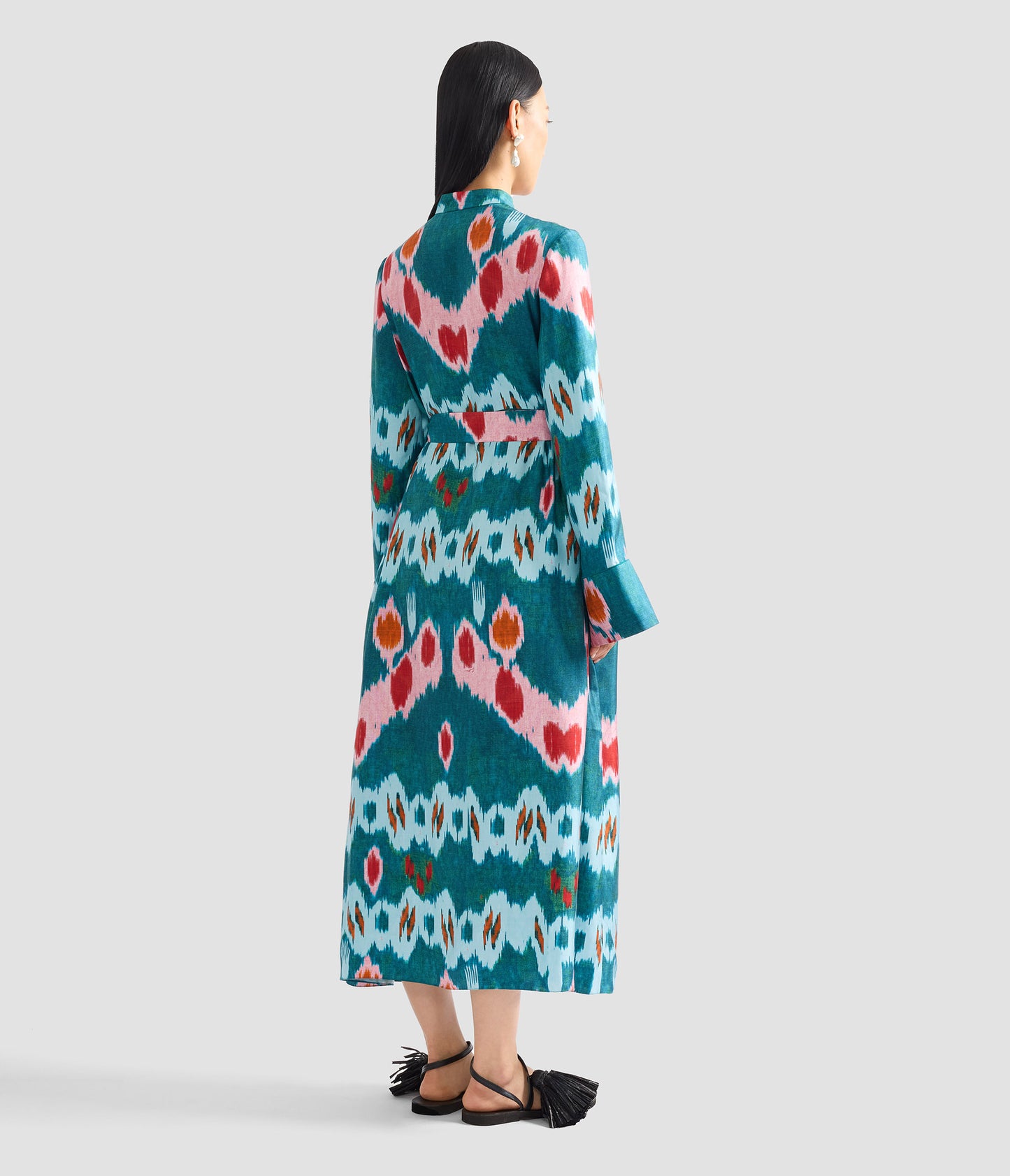 Ikat Print Silk Twill Midi Dress