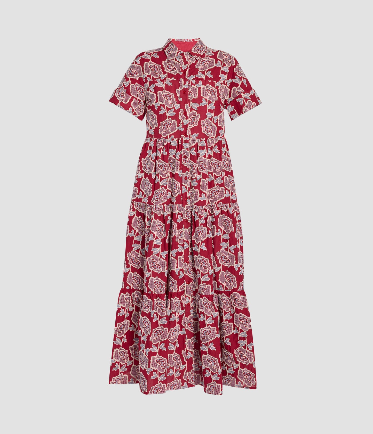 Floral Embroidered Tiered Midi Dress