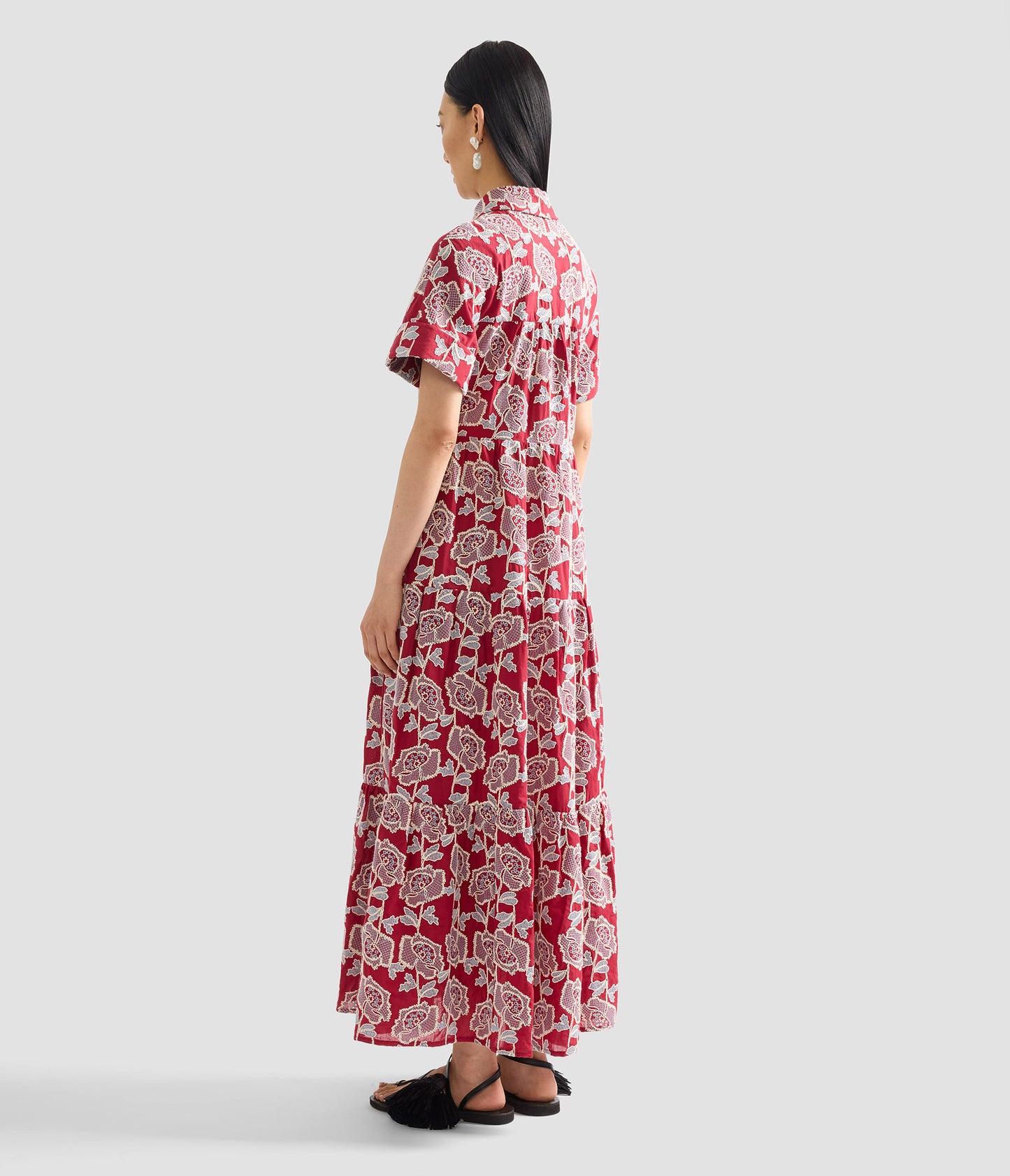 Floral Embroidered Tiered Midi Dress