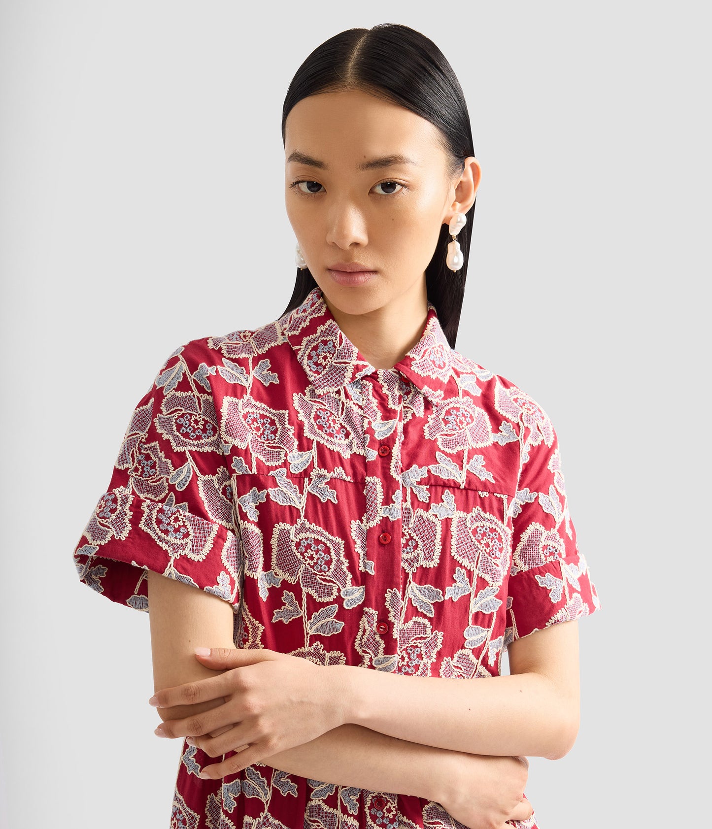 Floral Embroidered Tiered Midi Dress