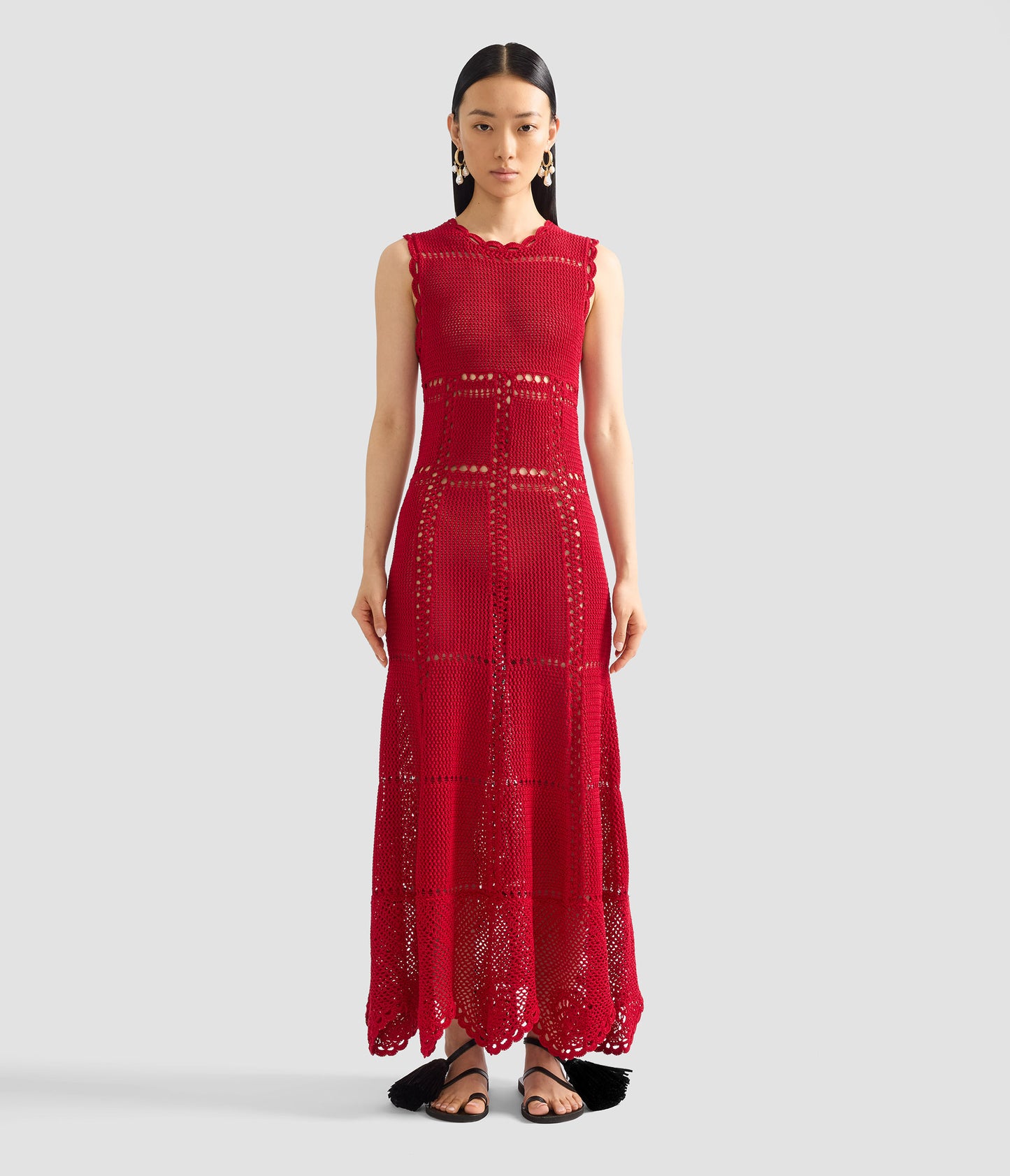 Cotton Crochet Flared Midi Dress