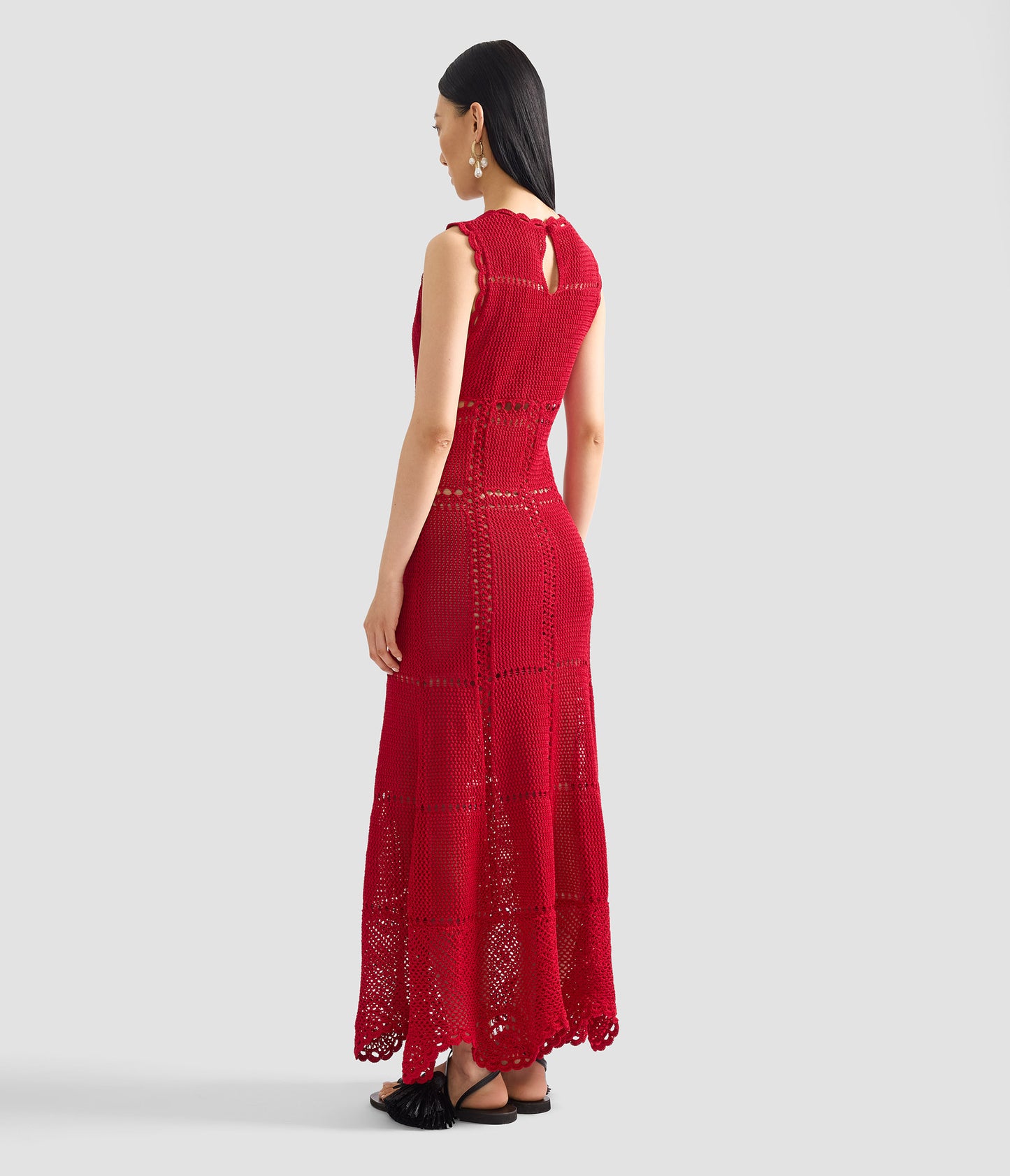 Cotton Crochet Flared Midi Dress