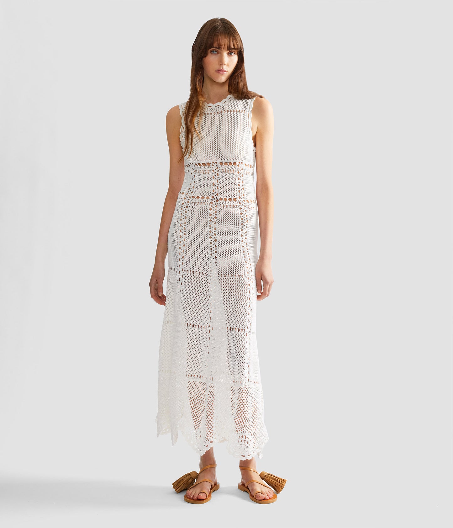 Cotton Crochet Flared Midi Dress