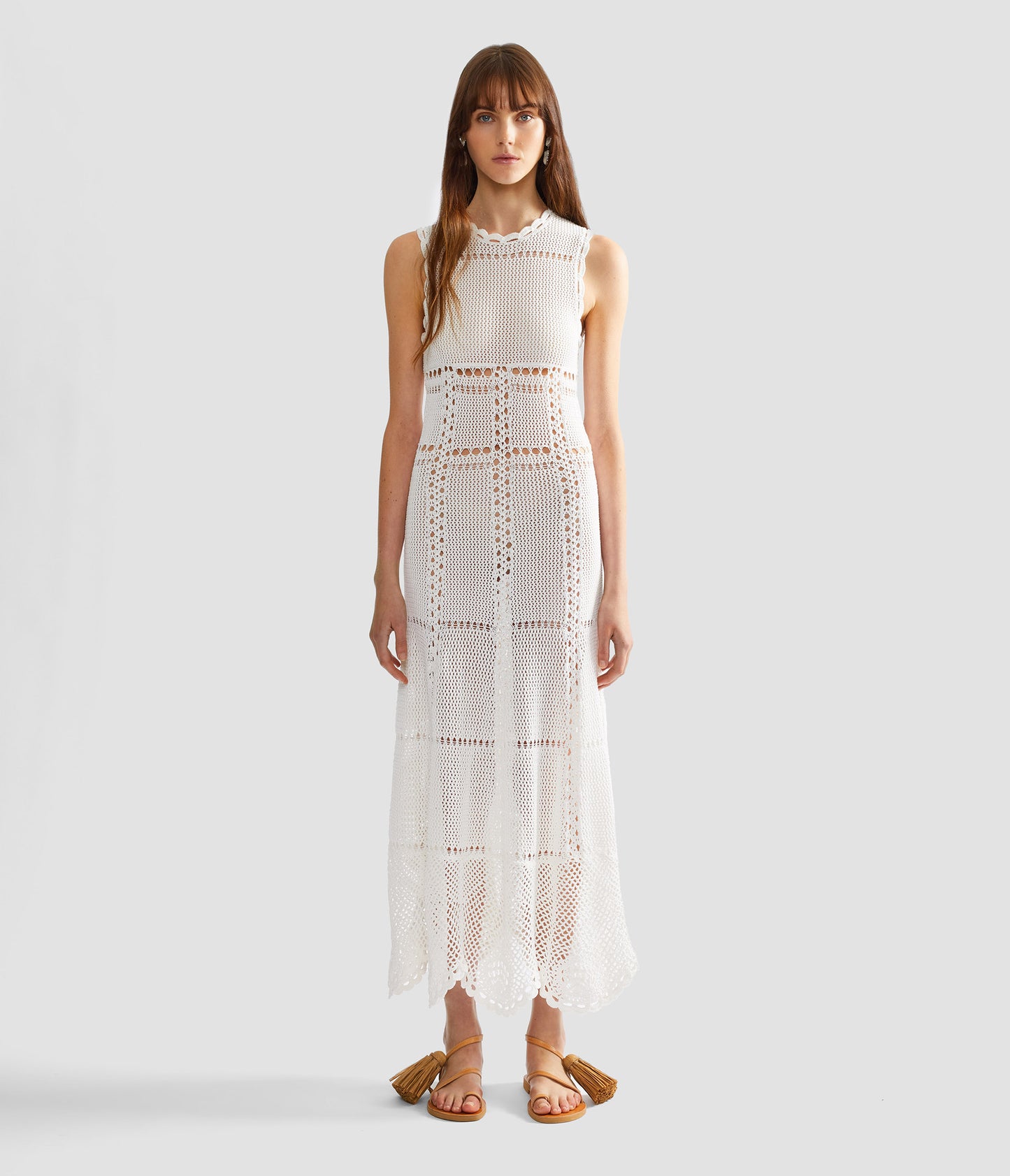 Cotton Crochet Flared Midi Dress