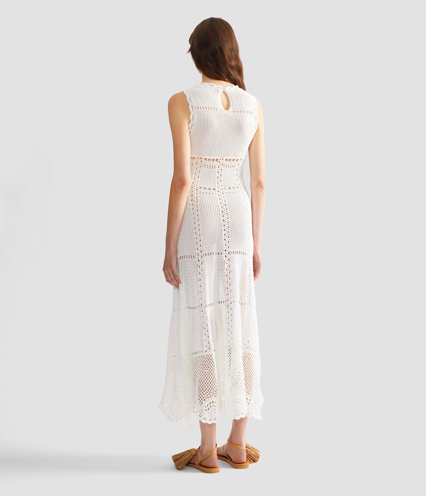 Cotton Crochet Flared Midi Dress