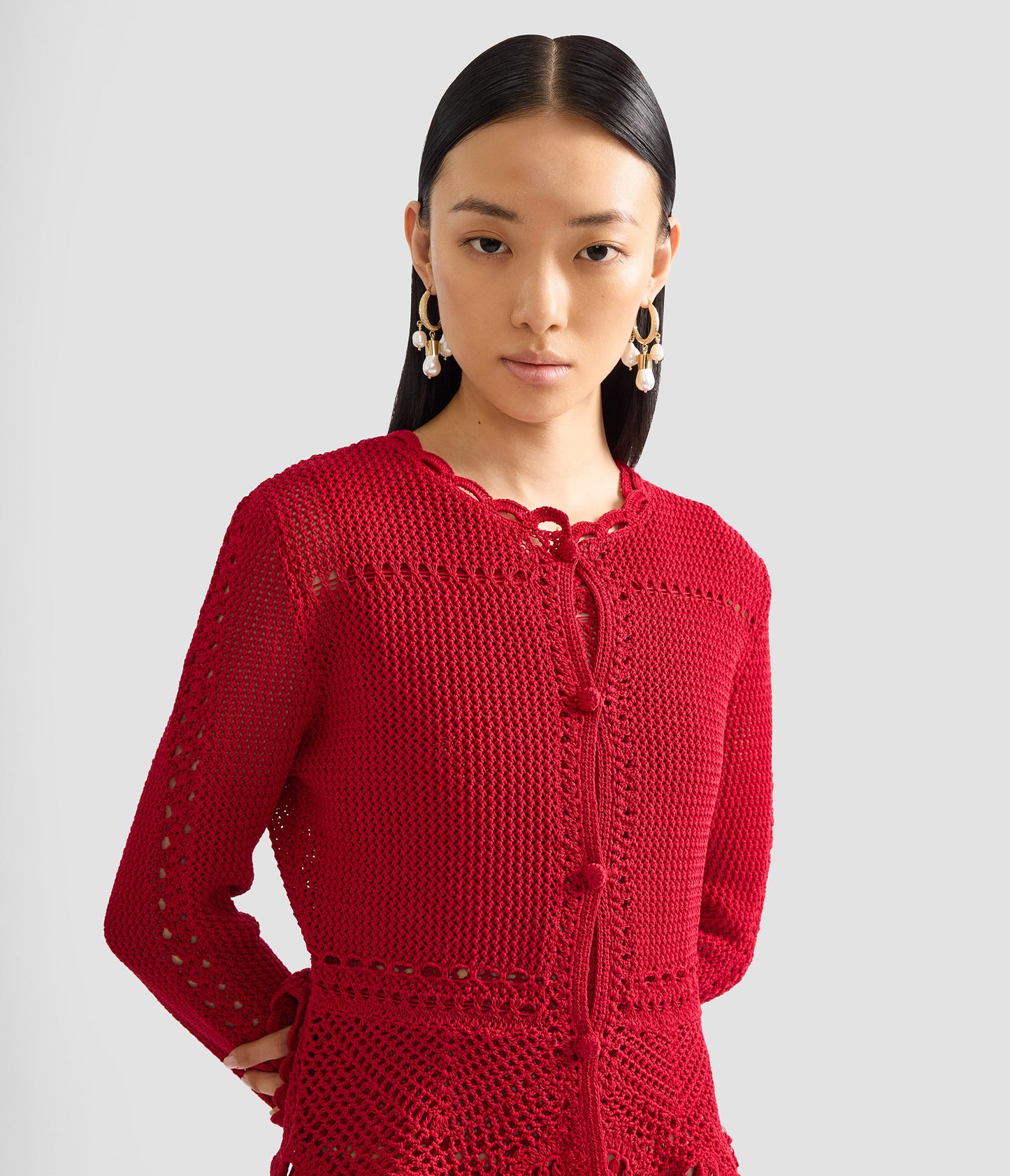 Cotton Crochet Peplum Cardigan
