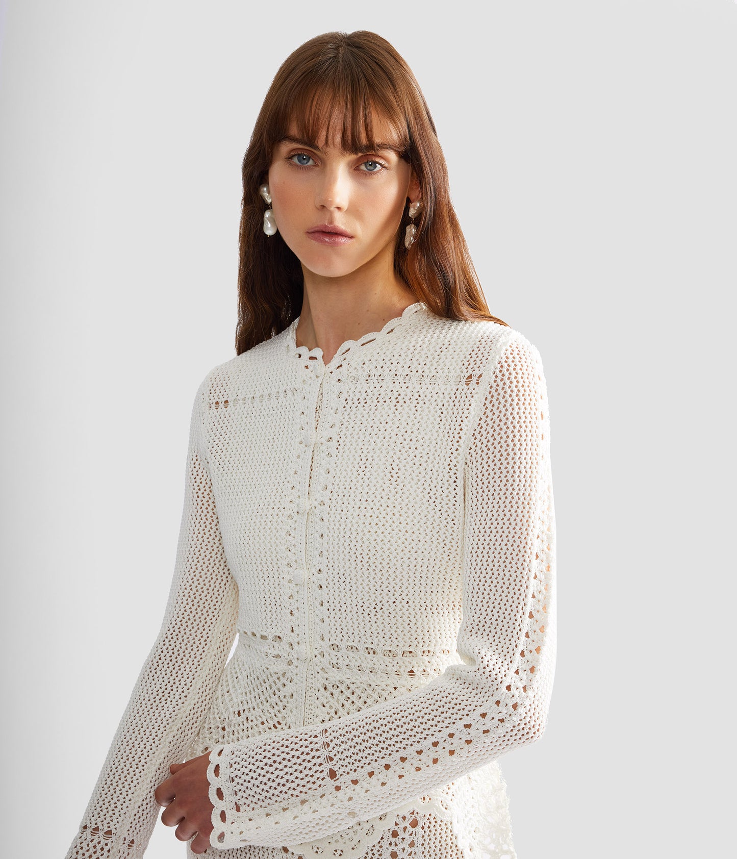 Cotton Crochet Peplum Cardigan