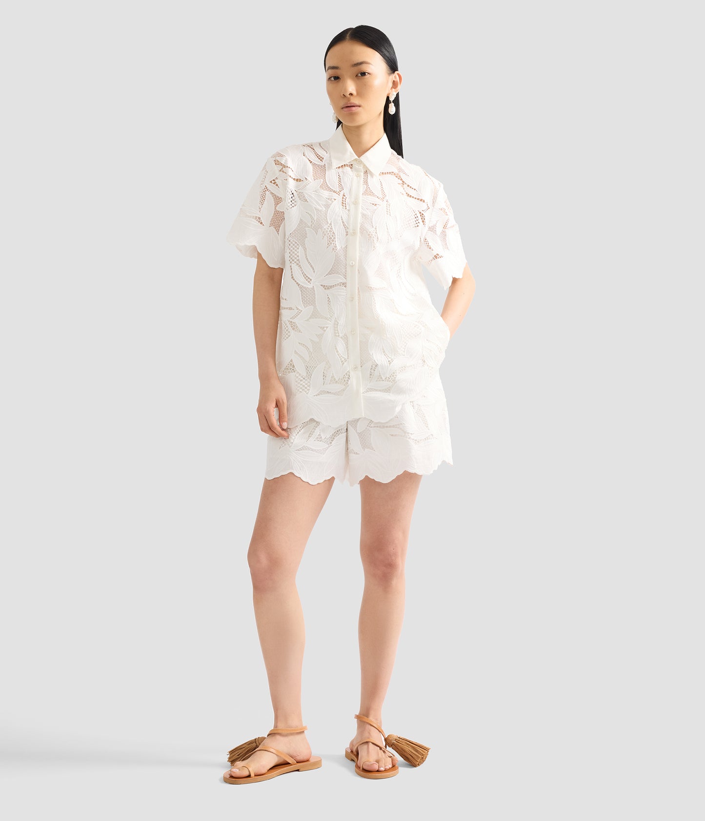 Cotton Cutwork Short Sleeve Shirt