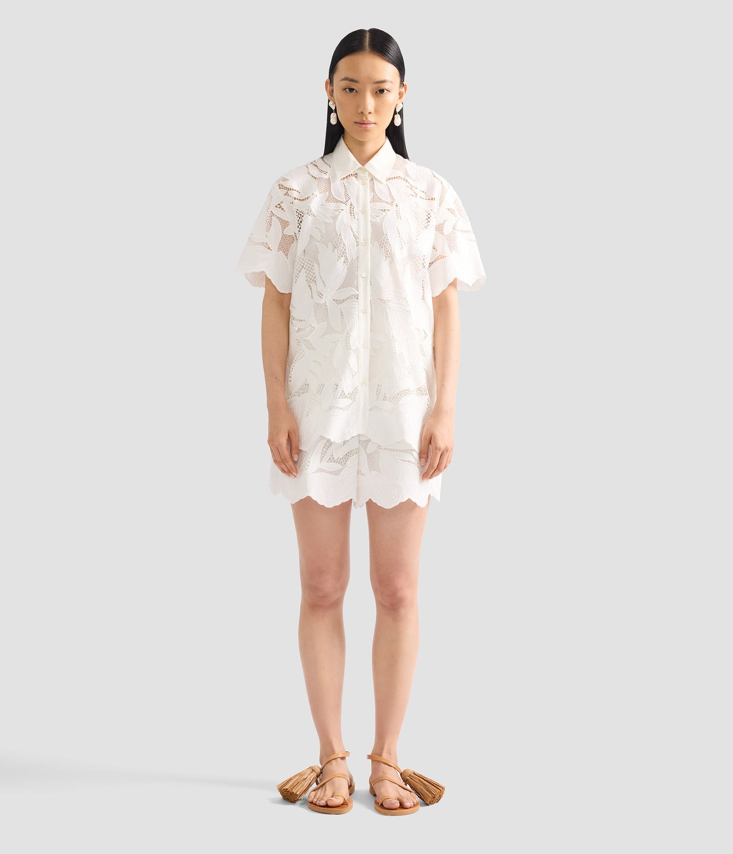 Cotton Cutwork Short Sleeve Shirt