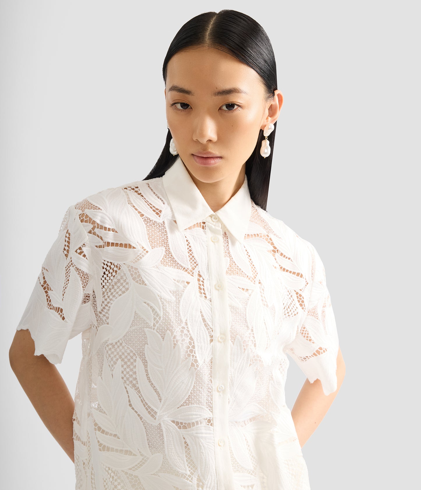 Cotton Cutwork Short Sleeve Shirt