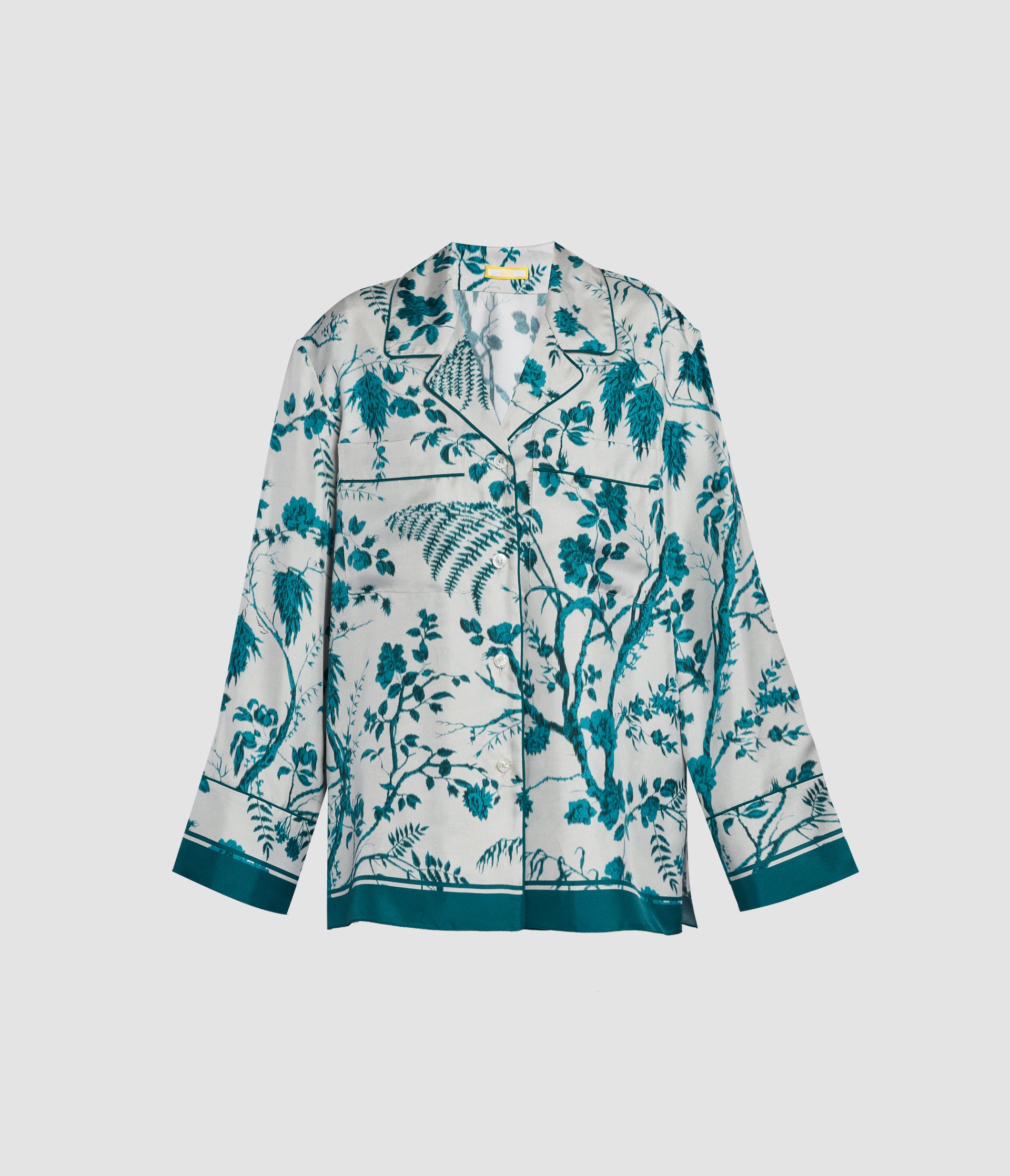 Botanical Print Silk Twill Pyjama Shirt