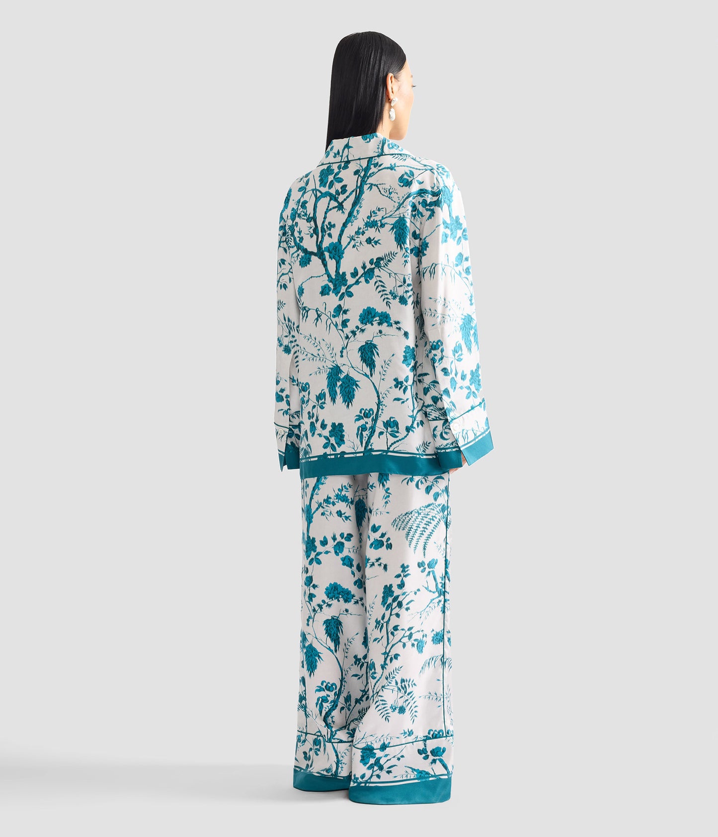 Botanical Print Silk Twill Pyjama Shirt