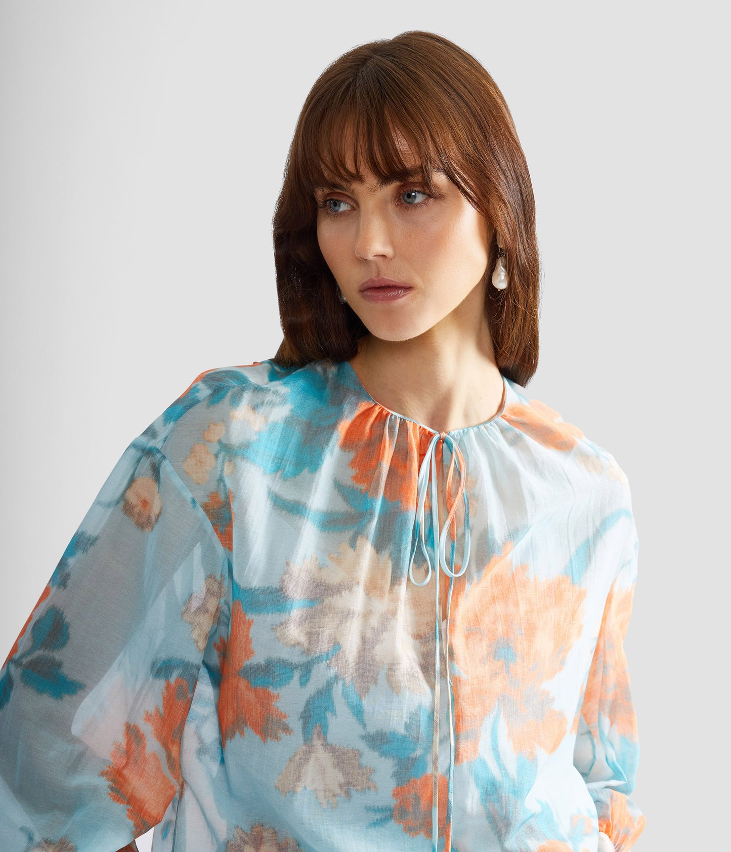 Cotton Silk Voile Long Sleeve Blouse