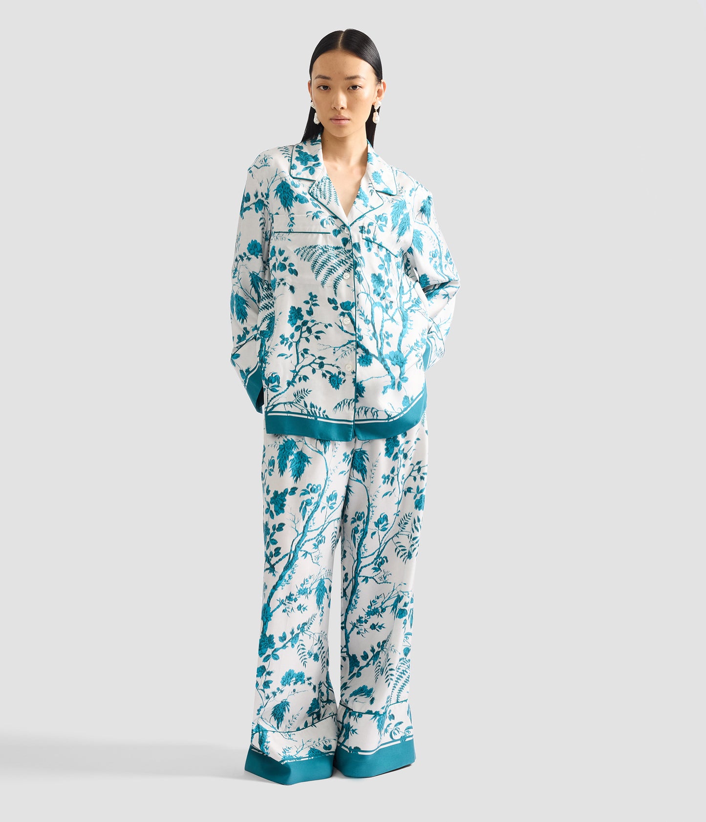 Botanical Print Silk Twill Pyjama Trouser