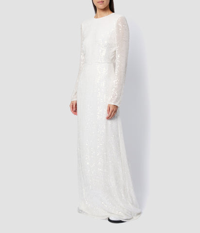 Yoanna wedding dress by designer ERDEM. Sequin wedding dress with long sleeves, high neck and slim floor-length skirt, perfect for your wedding day.