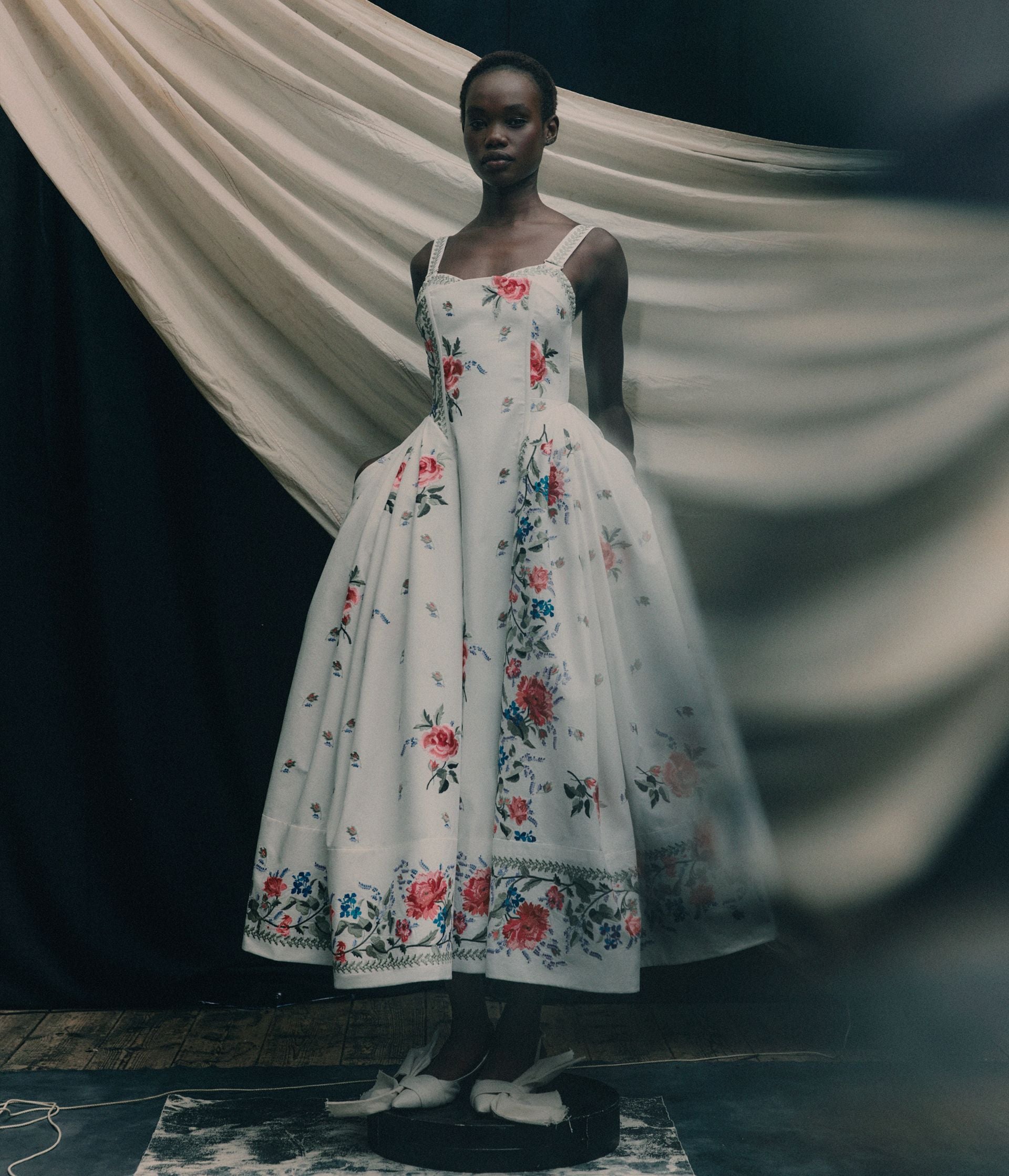 erdem evening dresses Floral pleated voile gown in blue - Erdem