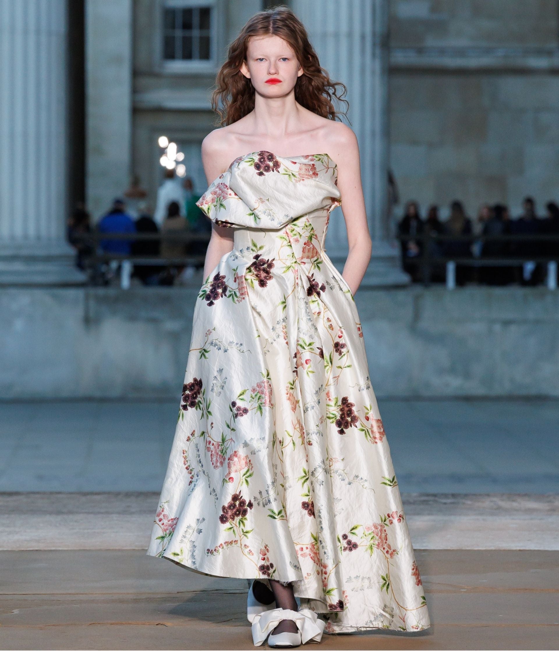 Erdem | Floral Print Textured Satin Cloud Midi Dress Erdem | Floral Print Textured Satin Cloud Midi Dress