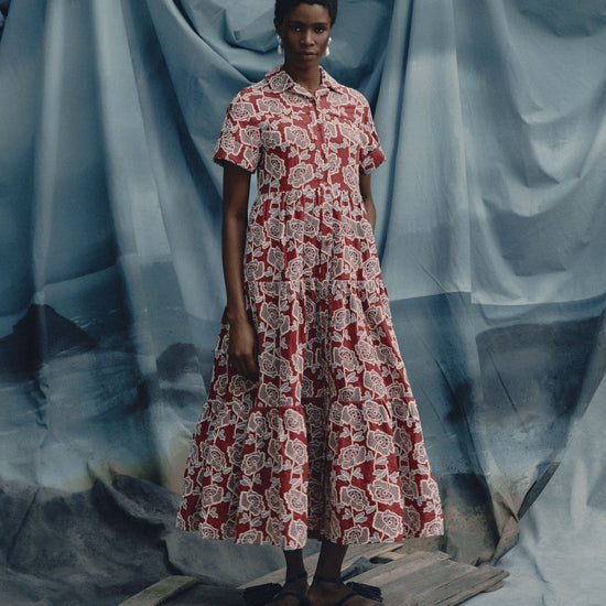 erdem red floral dress ERDEM Women's Floral Jacquard Knit Long-Sleeve Midi Dress in Red Size Medium