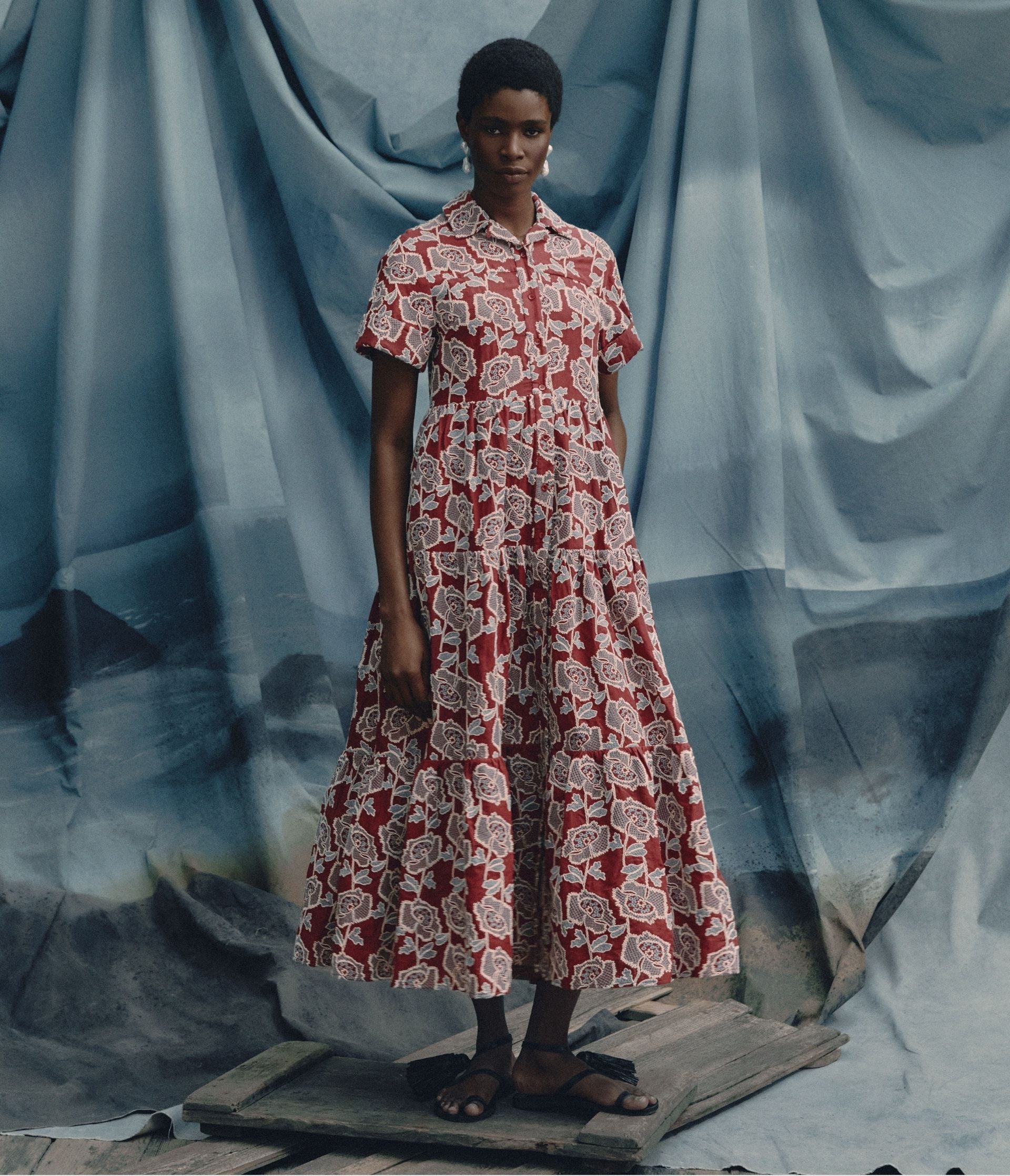 erdem dress Floral Embroidered Tiered Midi Dress