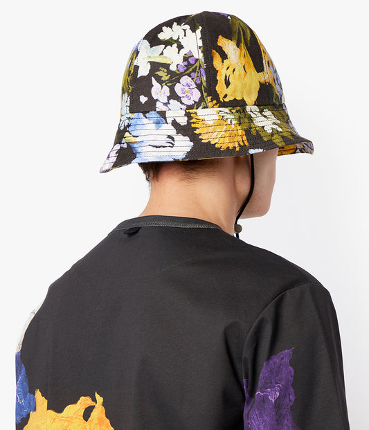 Black Floral Linen Bucket Hat Cedric Garden